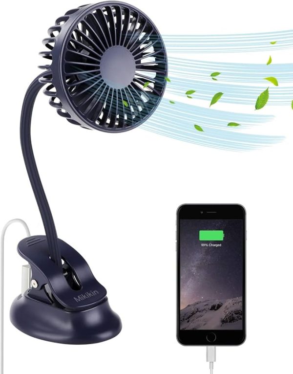 Flexible Neck Portable Usb Battery Operated Clip on Small Mini Fan-black