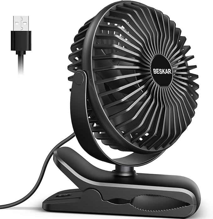 Portable Small USB Clip on Fan with Cord Powered Desk Fan-dark black