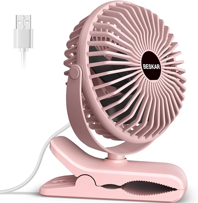 Portable Small USB Clip on Fan with Cord Powered Desk Fan-full pink