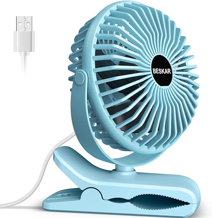 Portable Small USB Clip on Fan with Cord Powered Desk Fan-sky blue