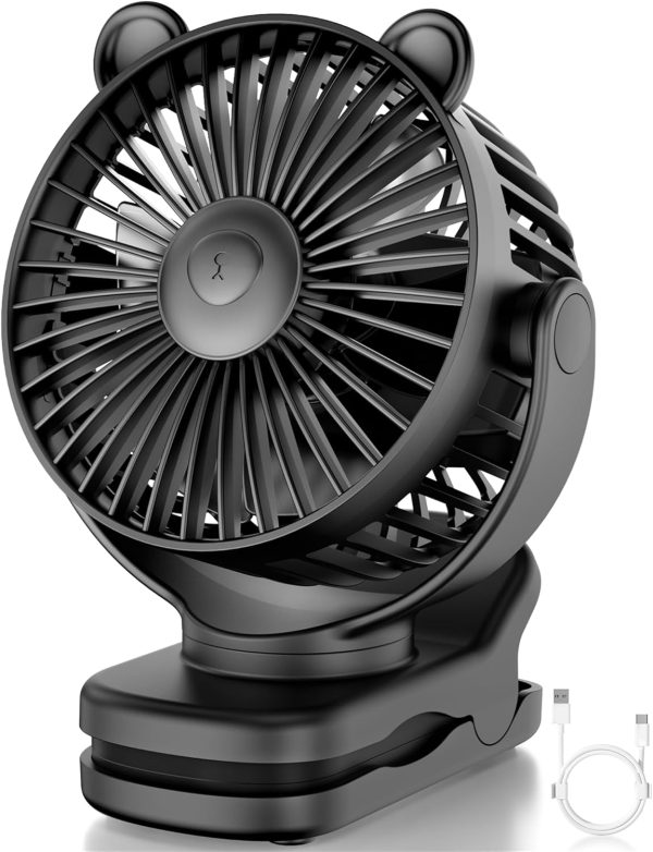 Rechargeable Small Portable Clip Fan Black