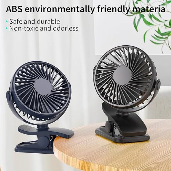 USB Rechargeable Portable Clip Fan For Travel Black